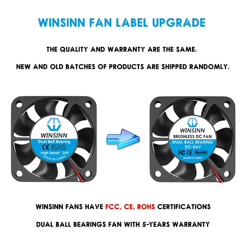 WINSINN 40mm 24V Fan 1M Cable - Dual Ball Bearing 5000 RPM Cooling Fan for Ender 3, CR-10 3D Printers - XH2.54-2PIN Connector, Brushless 40x10mm (4Pcs) - Image 3